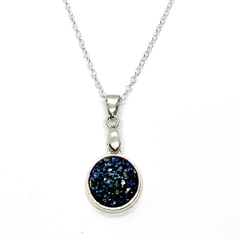 925 Navy Blue Mineral Crystal Pendant Necklace - Picture 1 of 4